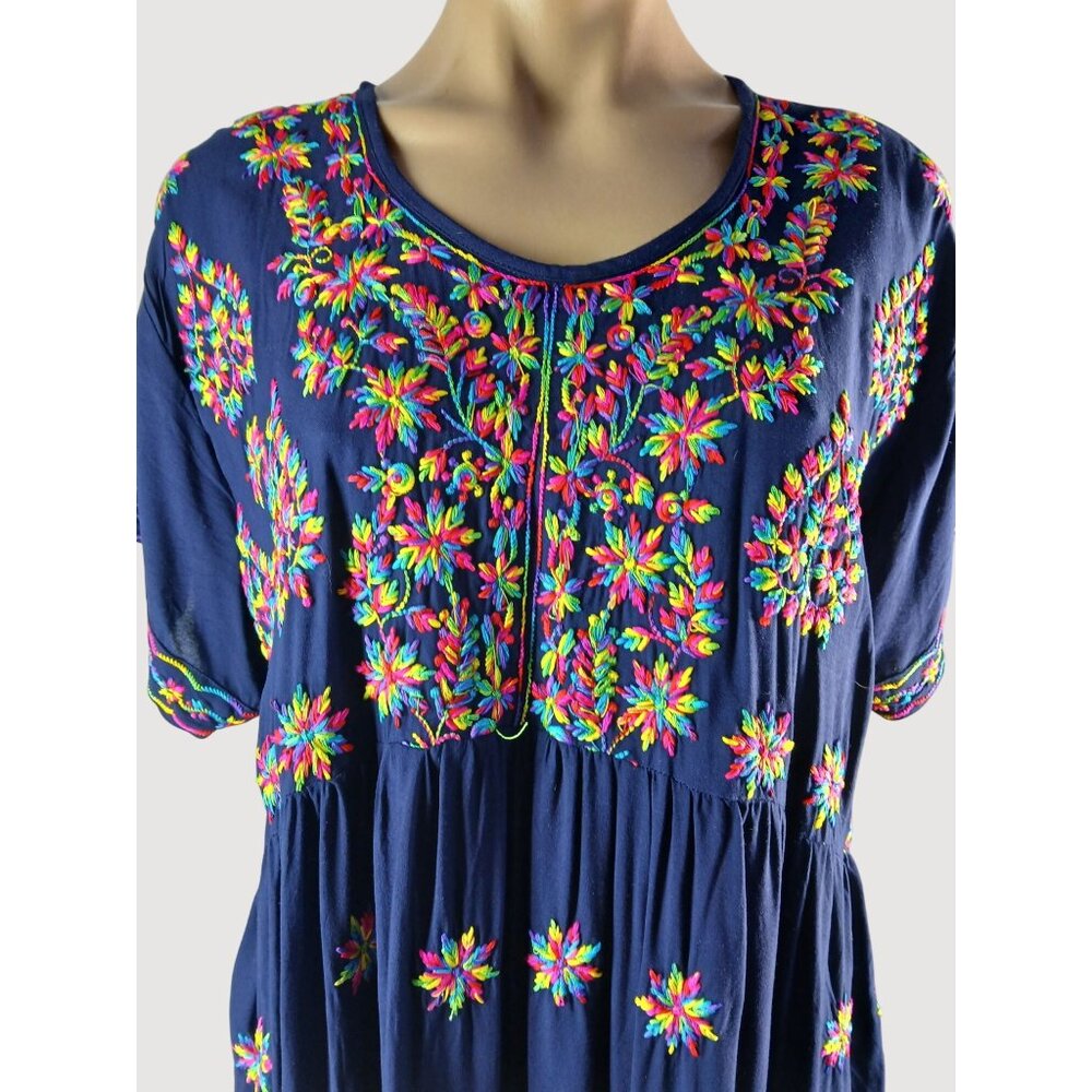 Ganesha Collection Navy Blue Embroidered Dress XXL 100% Viscose India Travel - Picture 7 of 14
